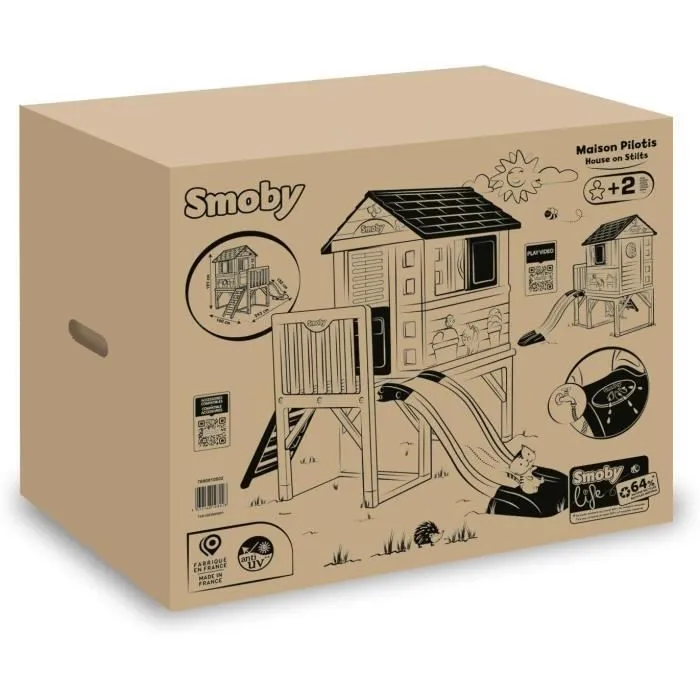 Smoby Life - Maison Pilotis avec toboggan - Nouveau colori - Plateforme 70cm - Anti-UV - Fabriqué en France-5