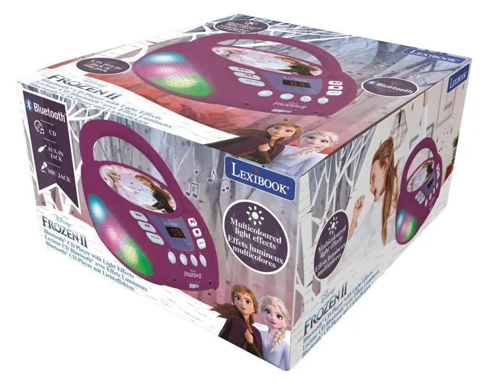 Lecteur CD Bluetooth La Reine des Neiges avec Effets Lumineux - LEXIBOOK - Transportable - Karaoké - Bleu-4