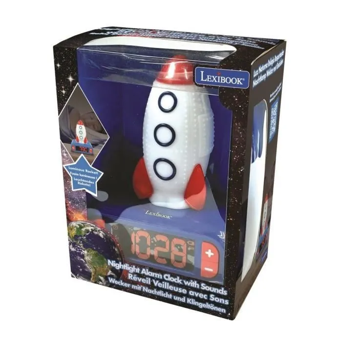 Réveil veilleuse digital LEXIBOOK - Fusée - 3D lumineux et sonore - Bleu, blanc et rouge - Enfant-1