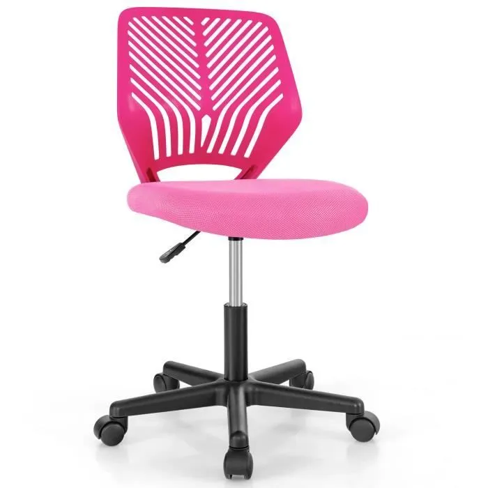 COSTWAY Chaise de Bureau Ergonomique en Maille, Hauteur du Siège Réglable 41-53 cm, pour Enfant, Adolescent, Adulte, Rose-0