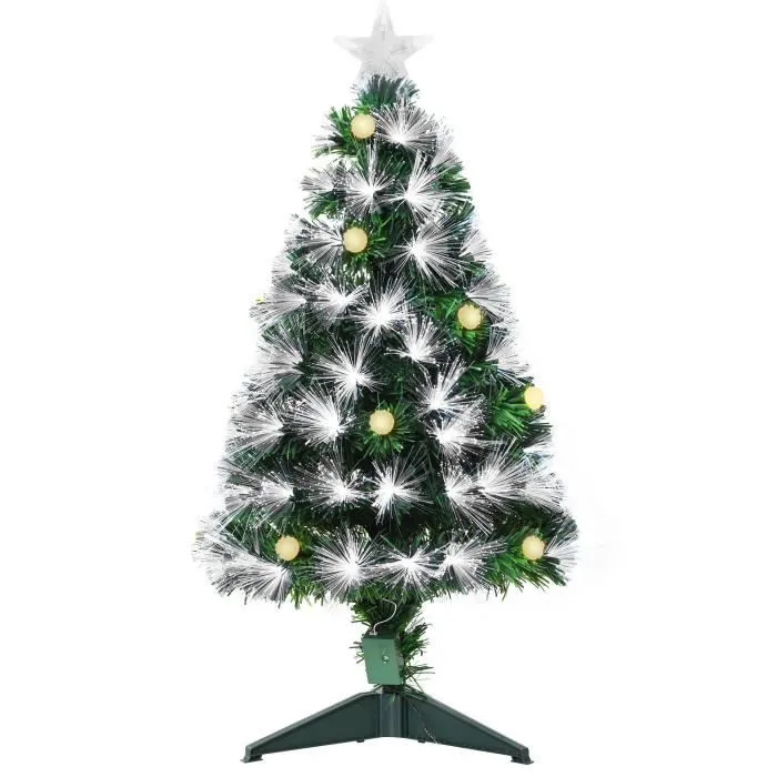 HOMCOM Sapin de Noël Artificiel Lumineux 90H cm Fibre Optique LED + 14 Ampoules + Support Pied 90 Branches-0
