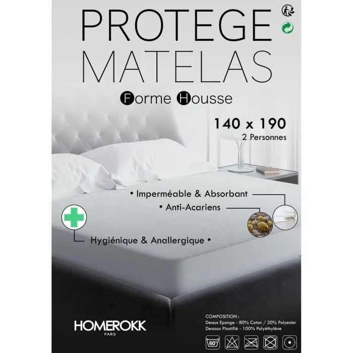 Alèse - HOMEROKK - 140x190cm - Imperméable - Anti-acariens - Lavable 60°-0
