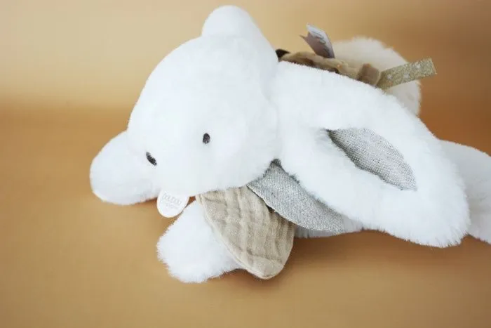 Doudou et Compagnie - Peluche Lapin -25 cm - Blanc/Sable - Lapin Pompon Naturel - Boîte Cadeau - Happy Wild - Happy Doudou To You-3