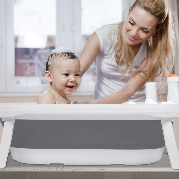 LILIIN Baignoire pour Bébé 82 ×50×20cm Plastique PP Stable Avec Coussin de Baignoire pour Bébé, Anthracite-2