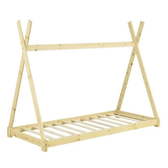 Lit de Tipi pour Enfant Onejda Bois Naturel 200 x 90 cm [en.casa]-3