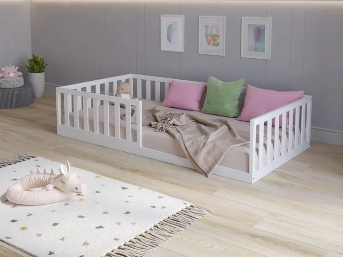 Lit au sol Montessori en bois blanc 90x200 cm, Lit Enfant pour filles et garçons-2