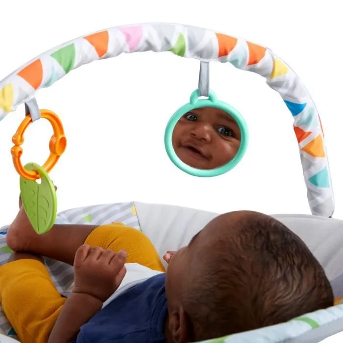 BRIGHT STARS Transat bébé - Safari - Arche avec jouets d'éveil amovible dont un miroir bébé, Harnais 3 points, Vibrations calmantes-6