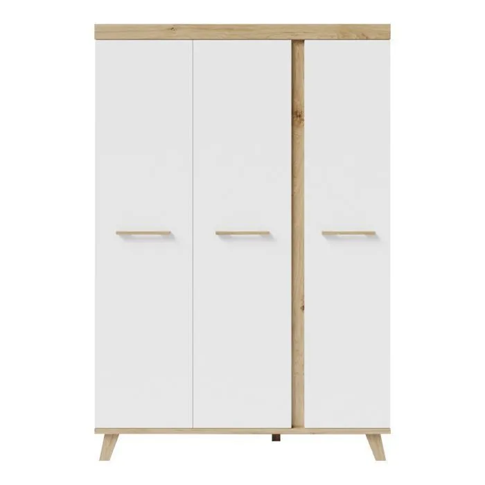 ROBA Armoire Bébé 3 Portes Battantes Smile - avec 1 Penderie et 6 Étagères - Garde-Robe Bébé - Blanc / Chêne Artisan-3