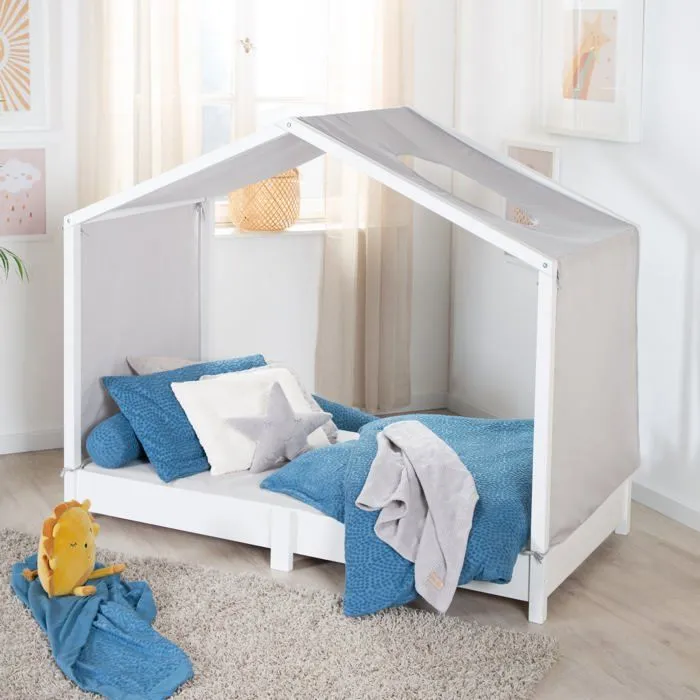 Cadre de Lit Cabane au Sol 70 x 140 cm - ROBA - Lit Montessori - Blanc-4