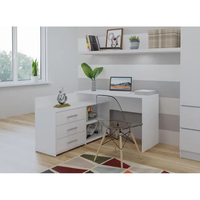 MOLINE - Bureau d'angle avec rangement - 3 tiroirs + 2 etagères - 120x50x76 cm - Bureau d'ordinateur-2