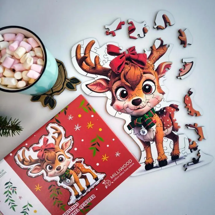 Puzzles en bois, motif Noël, série Christmas, 25x31 cm, 50 pièces, kit Caramel Reindeer - Miliwood-5