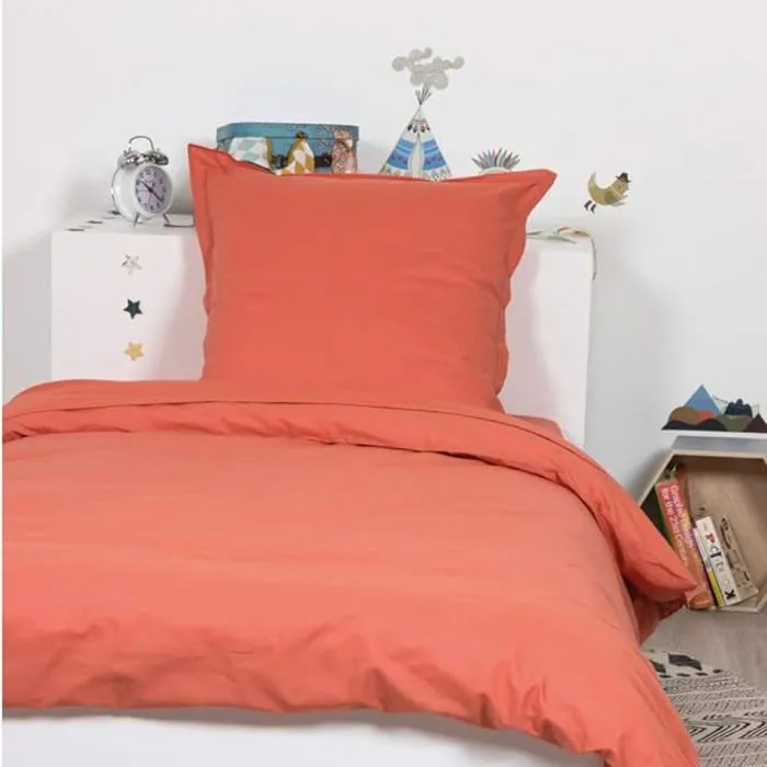 Housse De Couette Unie Coton 140X200 Cm Corail-0