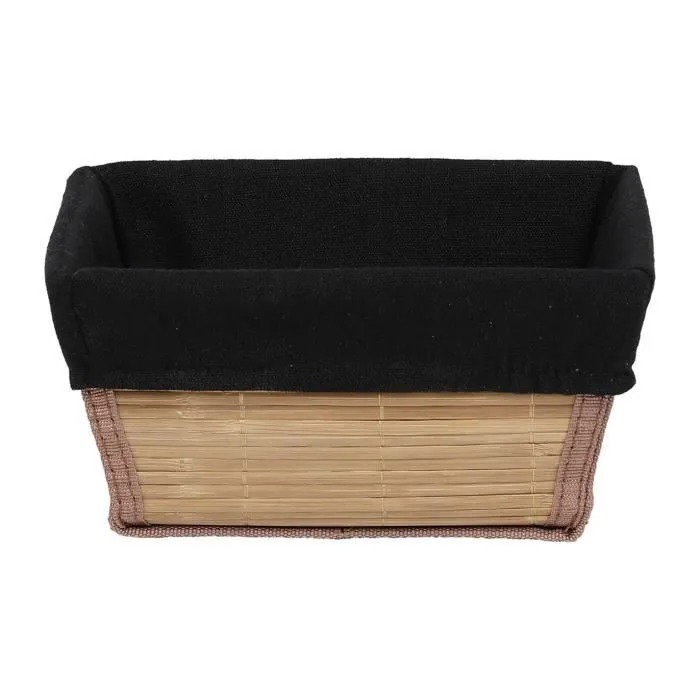 Panier rectangulaire en Bambou et Tissu Noir 21 x 16 x 11 cm - TENDANCE-0
