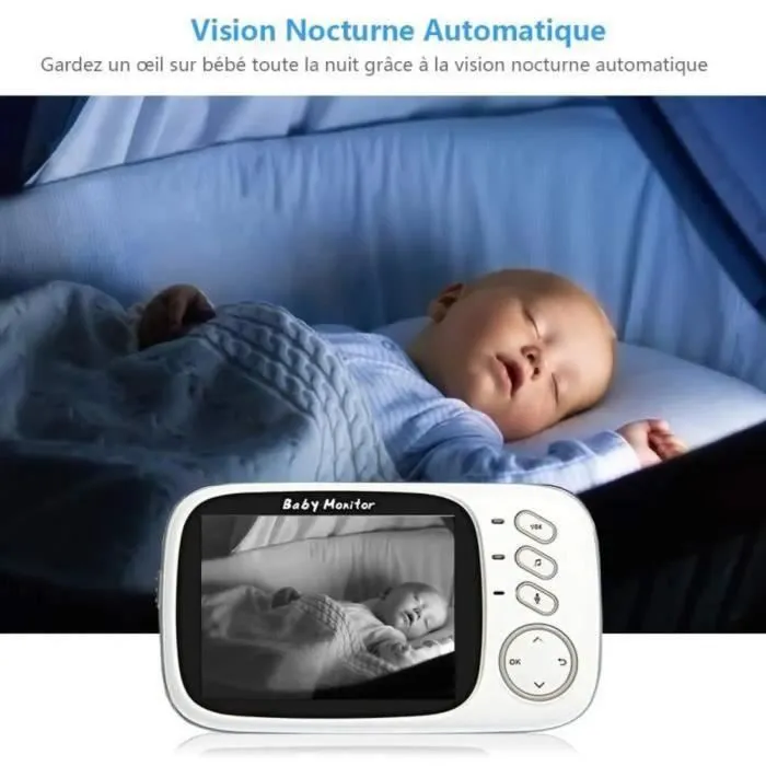 PIMPIMSKY Bébé Moniteur 3.2" LCD Couleur Babyphone Caméra Vidéo Bébé Surveillance 2.4 GHz Bidirectionnelle Vision 1-1