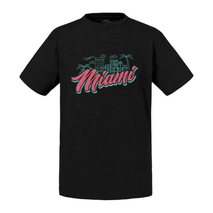 T-shirt Enfant Noir Miami Soleil Etats Unis Plage Floride-0