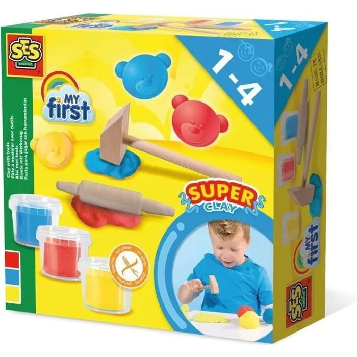 SES CREATIVE Pâte à modeler avec outils - 3 x 90 g-0