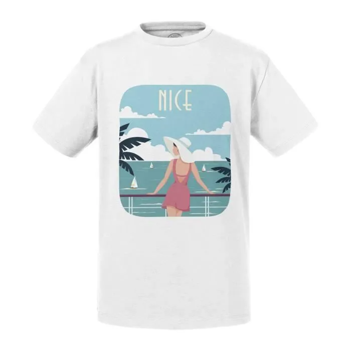 T-shirt Enfant Blanc Nice Promenade des Anglais Mer Soleil Voyage-0