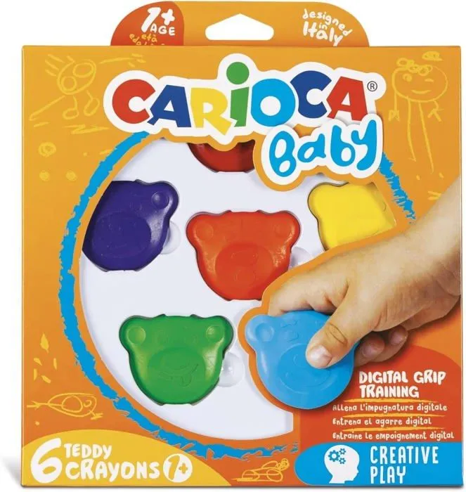 Jeu de coloriage - dessin - pochoir Carioca - 42956 - Lot de 6 crayons de cire en forme d'ourson Multicolore-1