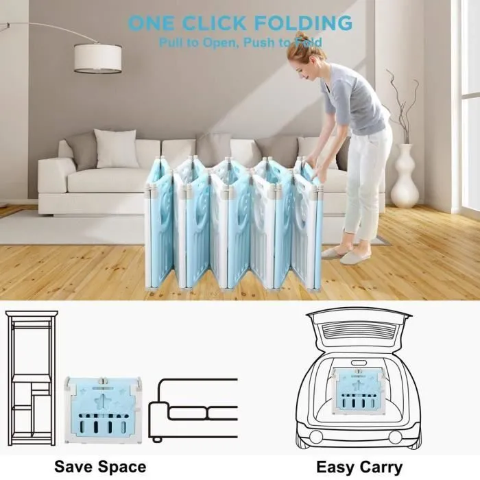 Parc Bébé Barrière Sécurité Pilable Plastique Enfant Protection Porte Espace Baby 10 Éléments avec 2 Panneaux d’Activité Porte Bleu-3