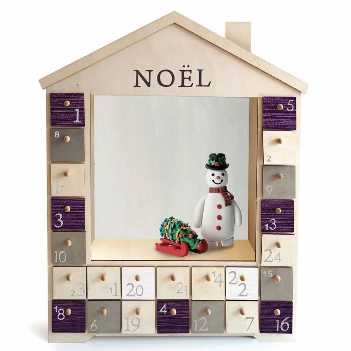 Calendrier de l'Avent maison en bois 48 x 38 cm-1
