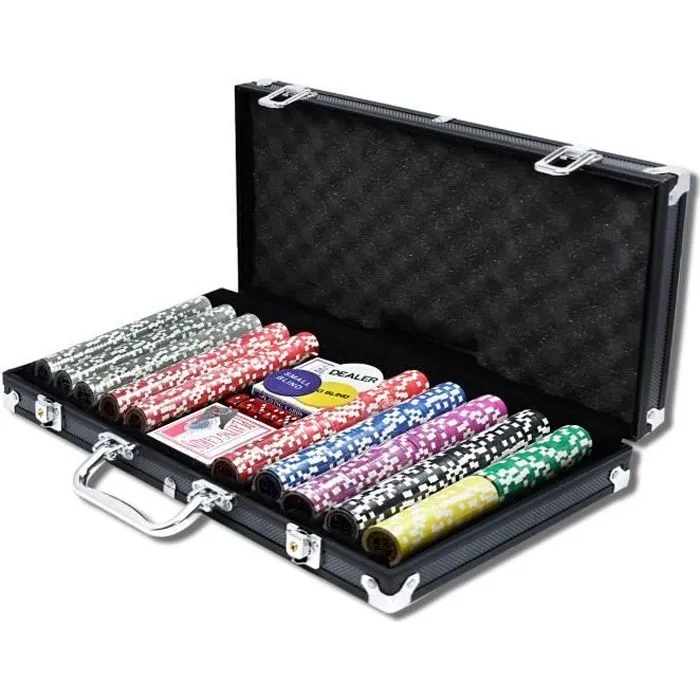 HENGMEI Malette de Poker Professionnelle 500 Laser Jetons, 2 Jeux de Cartes , 3 Bouton Dealer, 5 dés, Mallette Noire en Aluminium-0