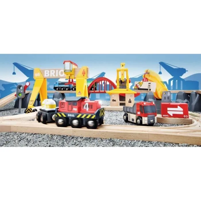 Circuit de train en bois BRIO - Grues et Chargements - Coffret complet 54 pièces - Ravensburger - Dès 3 ans-4