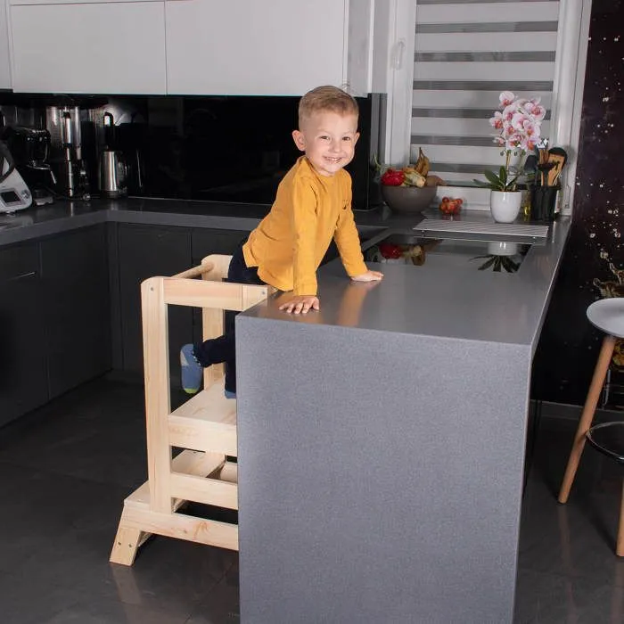 SPRINGOS® Montessori Tour d'apprentissage et observation pour enfants, Kitchen Helper, Made in EU - Bois Naturel-2