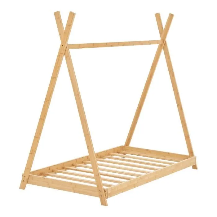 Lit tipi Vimpeli 70 x 140 cm pour enfant bambou naturel [en.casa]-3