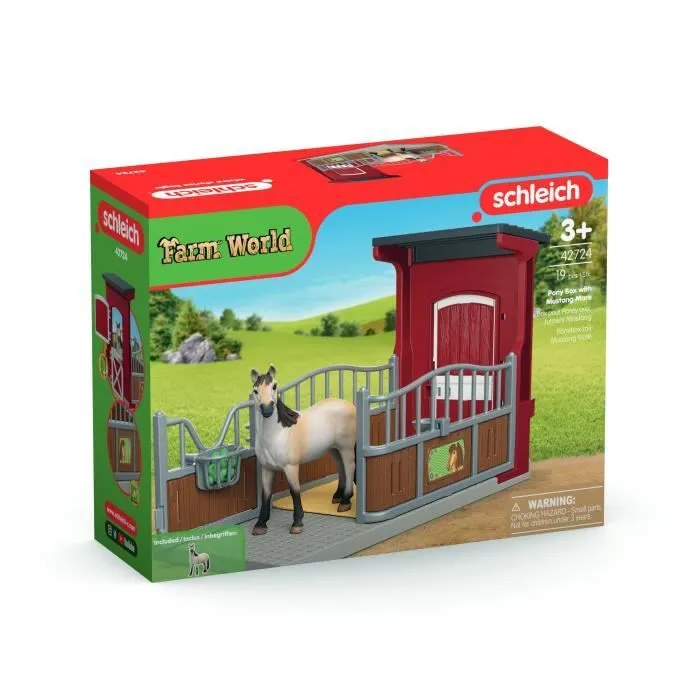 Coffret Box avec Jument Mustang, Figurine réaliste, Taille 24 cm, SCHLEICH 42724 Farm World, Dès 4 ans-7