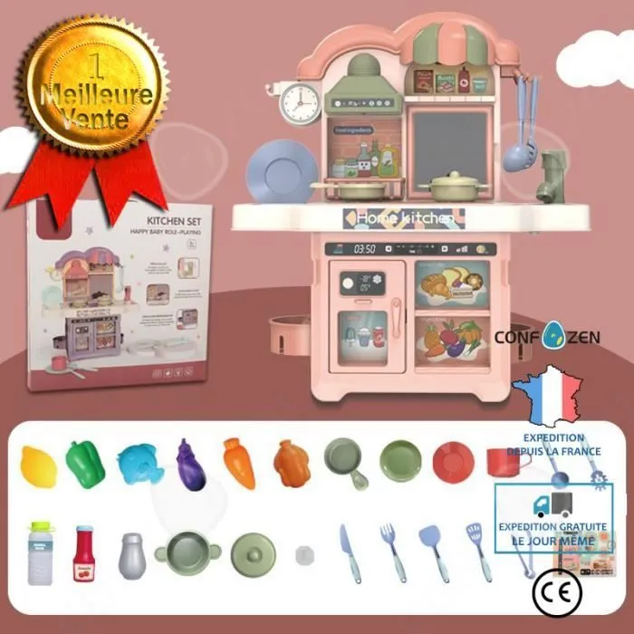 CONFO® Jouets de simulation pour enfants avec vaisselle de maison avec son et lumière DIY cuisine et pressage d'eau jouet de cuisine-0