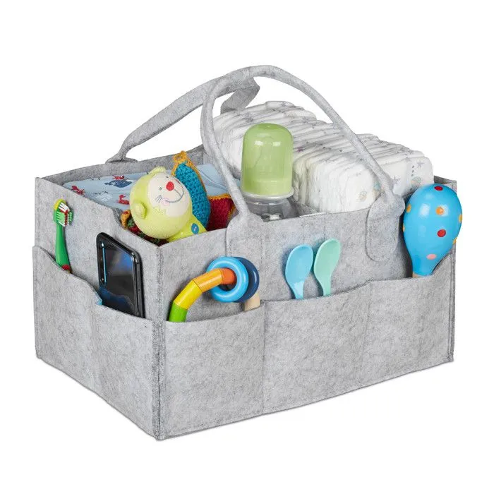 Relaxdays Rangement couches, 11 compartiments, panier langer portable, organiseur chambre bébé, corbeille, gris clair-0