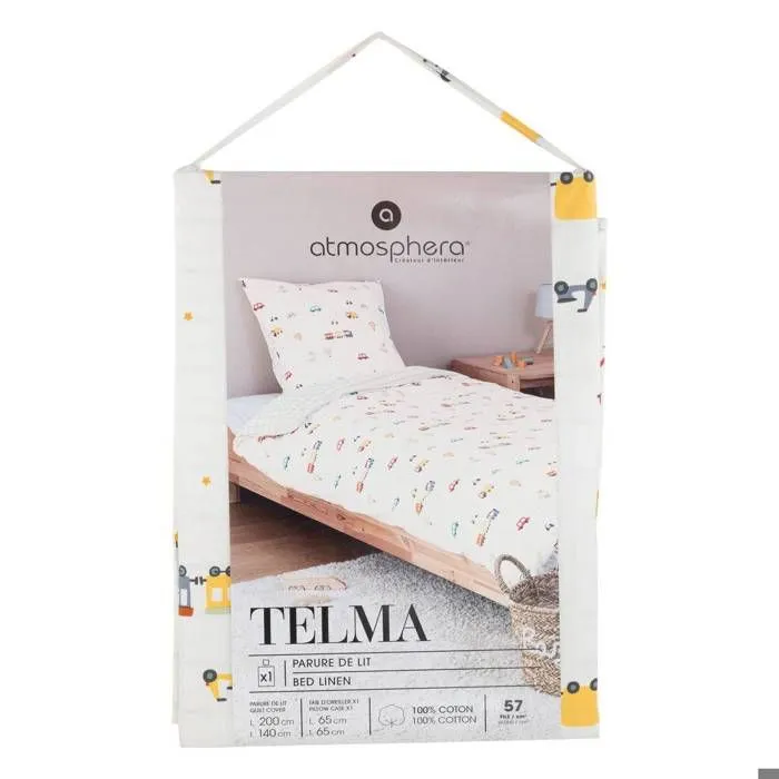 Parure de lit Telma motif voiture 140x200cm - Atmosphera createur d'interieur - Bleu-1