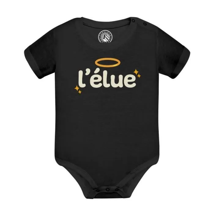 Body Bébé Manche Courte Noir L'élue Princesse Reine Ange-0