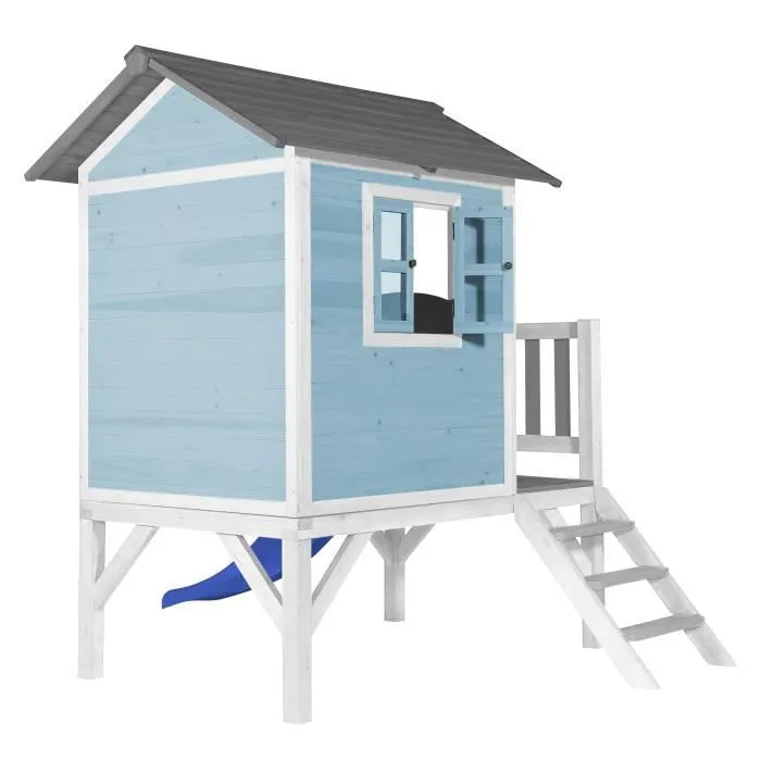 Maison de jeux en bois AXI Beach Lodge XL avec toboggan en bleu-0