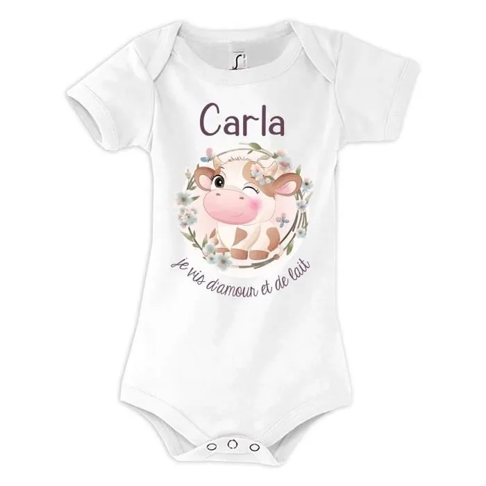 Body bébé Carla Amour et Biberon de Lait Vache - Carla - Blanc - Bébé - Mixte-0