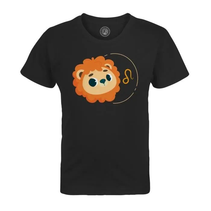 T-shirt Enfant Noir Lion Signe astrologie Zodiaque Dessin Symbole Illustration-0