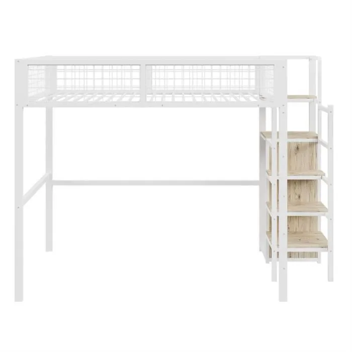 Lit mezzanine - DREAMMESPACE - 140x200cm - Blanc - Métal - Échelle de sécurité-2