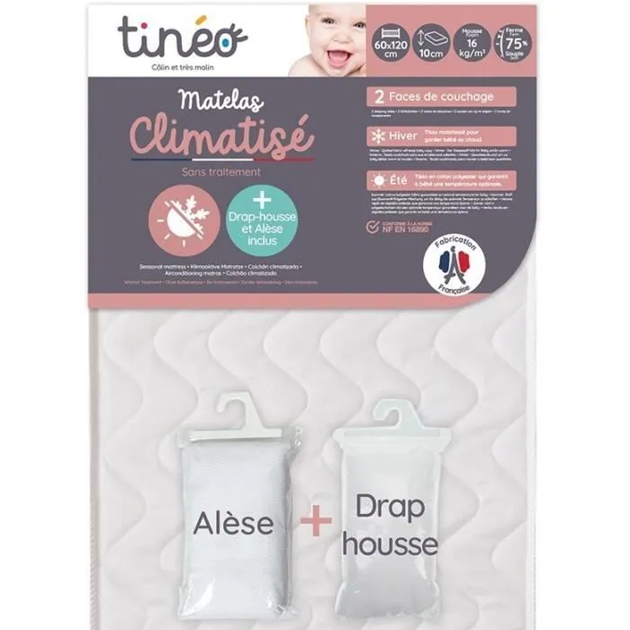 Matelas climatisé TINEO 60x120 cm + drap housse + alèse (lot)-0