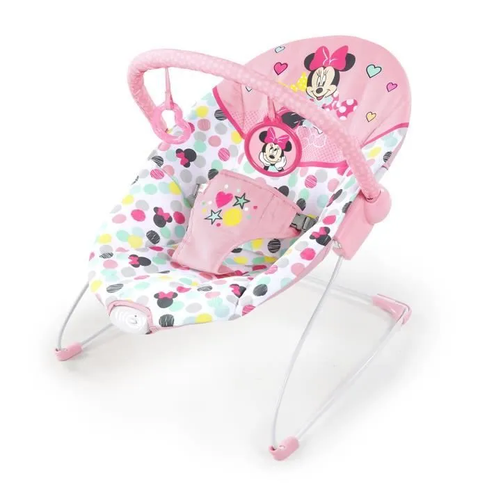 DISNEY BABY MINNIE Transat bébé Confettis, Arche avec jouets d'éveil amovibles, Vibrations apaisantes, Lavable en machine-0