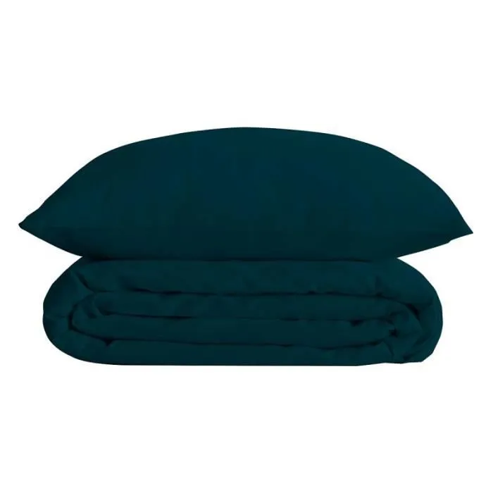 Parure de Lit 3 Pièces "Percale" 240x220cm Bleu Egéen-0