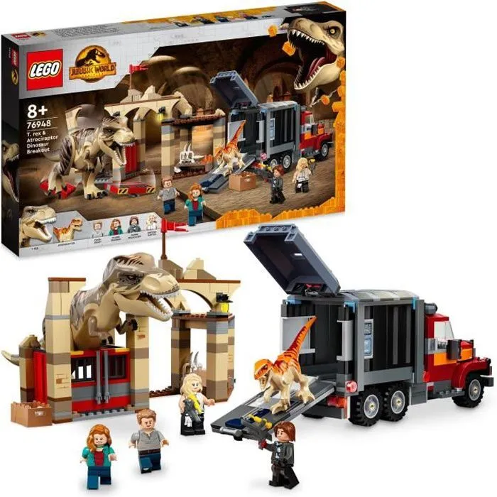 LEGO® 76948 Jurassic World L’Évasion du T. Rex et de l’Atrociraptor, Dinosaures avec Camion et Minifigurines, dès 8 Ans-0