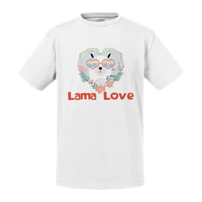 T-shirt Enfant Blanc Lama Love Dessin Illustration Hippie Peace-0
