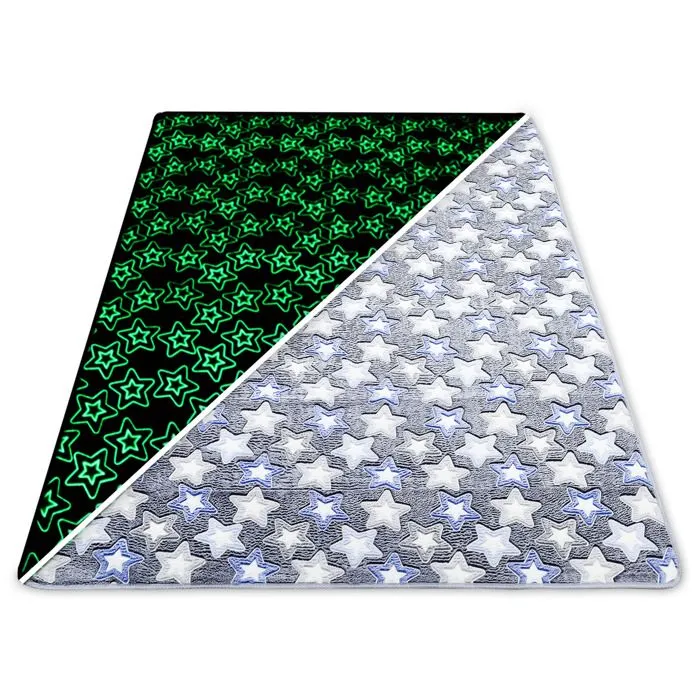 Tapis chambre d'enfant lumineux 120x160 cm - tapis enfant tapis de jeu fluo lavable Mélange d'étoiles grises-0