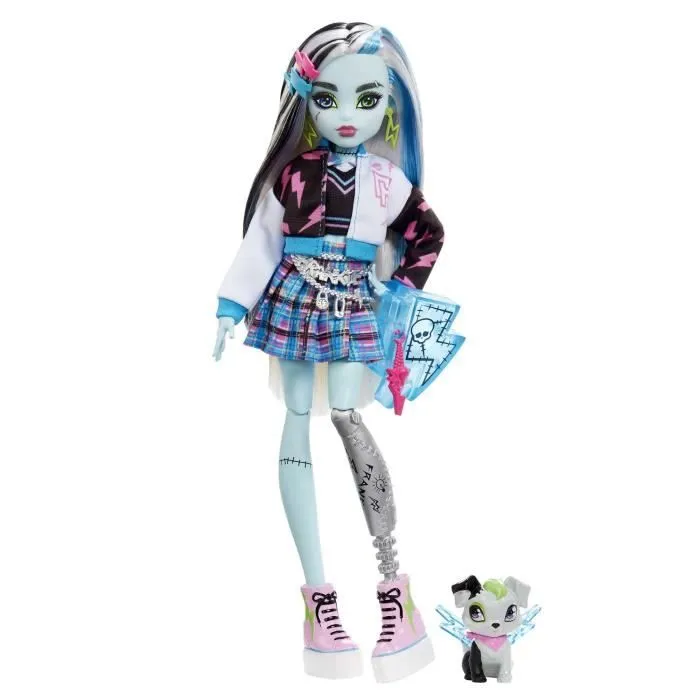 Monster High-Frankie Stein-Poupée avec animal, cheveux noirs et bleus HHK53-1