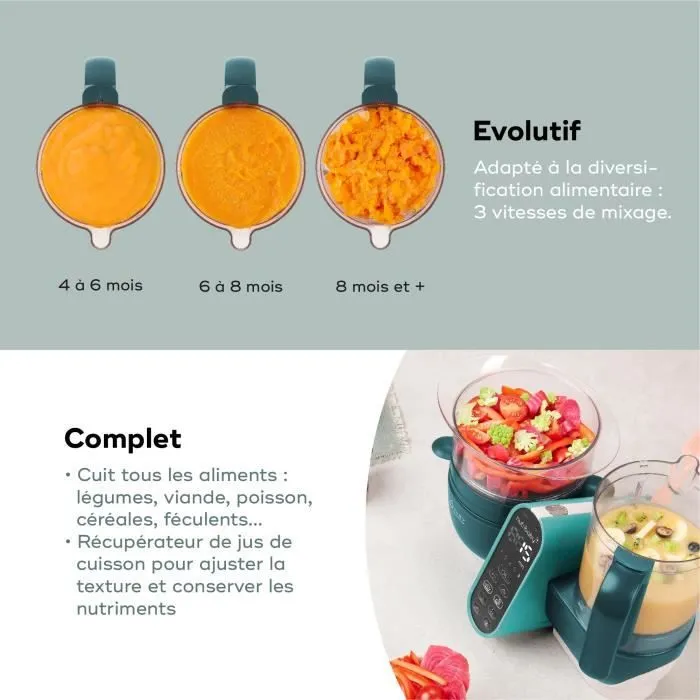 Babymoov Robot Cuiseur Bébé Nutribaby(+) - 6 en 1 - Cuiseur-vapeur/Mixeur - Grande Capacité 2,2L, Opal Green-4