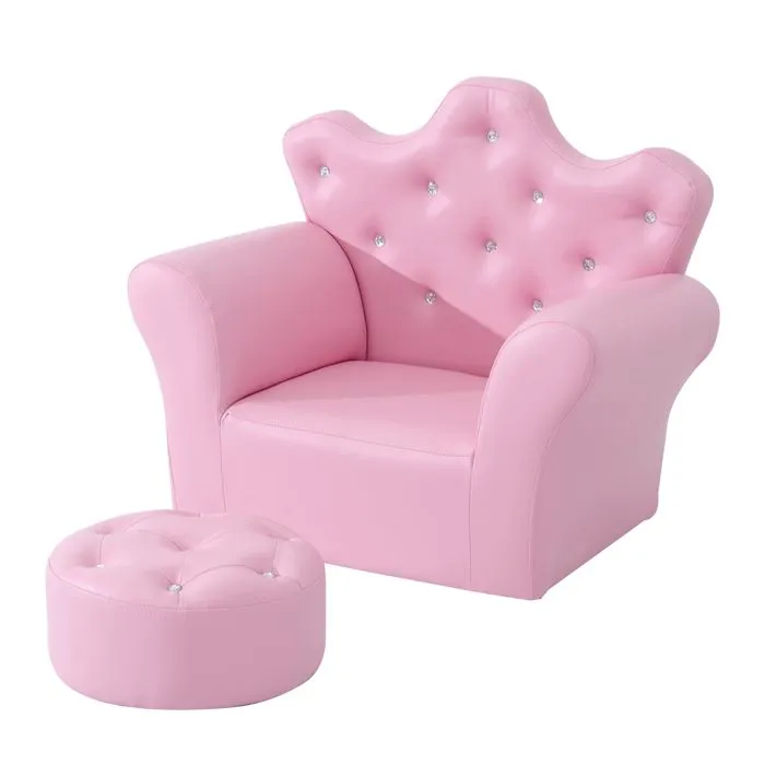Ensemble fauteuil et pouf enfant design couronne de princesse - HOMCOM - Rose - 3 ans et plus-0