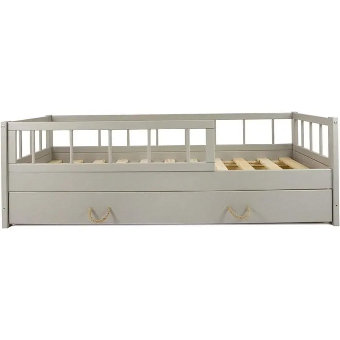 Lit enfant - Velinda - 275119 - Bois massif - 160x80cm - Gris - Scandinave-0