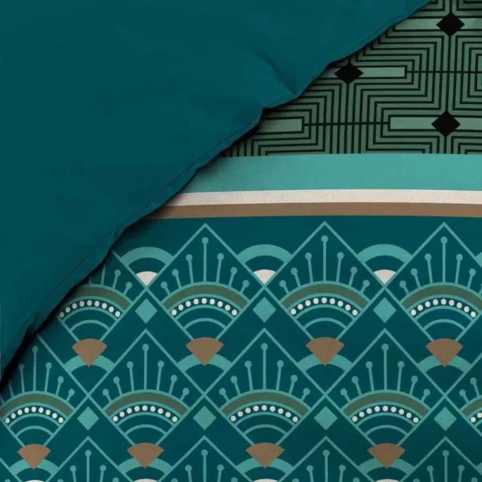 Housse de couette - Percale - Graphique - Bleu canard et vert - 260 x 240 cm - 3 pièces-4
