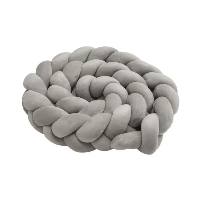 Tour de lit bebe 150 cm - tour de lit tresse bebe fille et les garçon coussin serpent bébé Gris-1