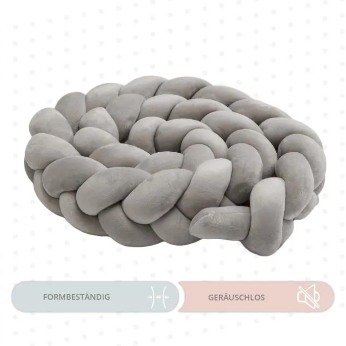 Tour de lit bebe 150 cm - tour de lit tresse bebe fille et les garçon coussin serpent bébé Gris-2